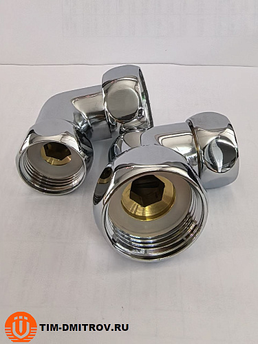 Хромированный латунный уголок для полотенцесушителей TIM 1"x3/4",(пара) резьба внутр./внутр.,K9-LF043