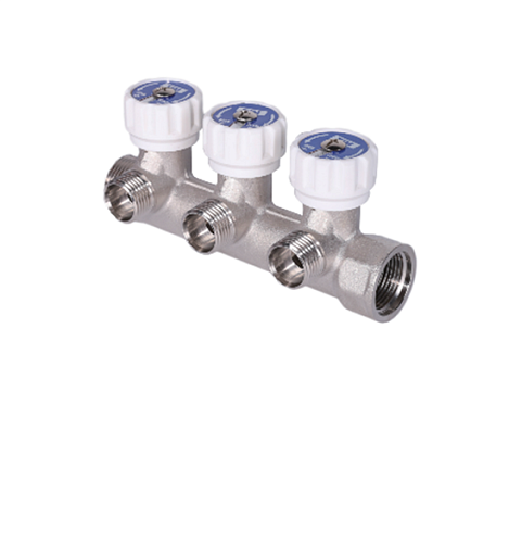 Коллектор c регулирующими вентилями  3/4*1/2-4 выхода, арт.MR-03N-4