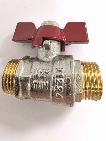 Кран шаровой STANDARD (бабочка красная) никелированный 1/2" ш/ш арт.BV205-2N