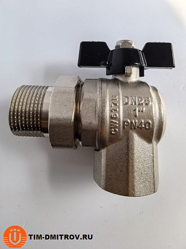 Кран американка угловой никелированный TIM, 1" Г/Ш,DE1237X