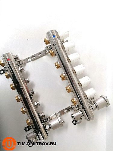 Коллекторная группа 1", 6 ходов латунный корпус без расходомера и кранов TIM KB006