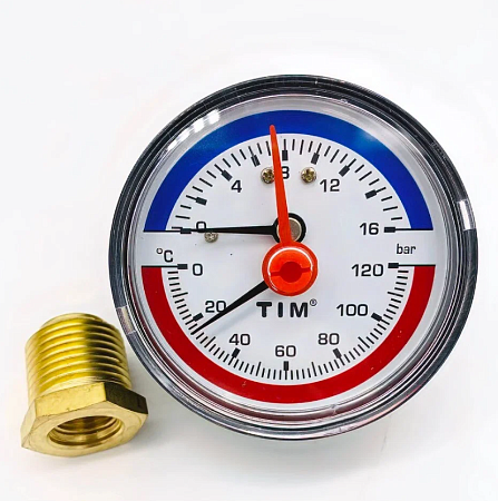 Термоманометр аксиальный 63мм на 16 бар &quot;(0℃ - 120℃) Y-63T-16