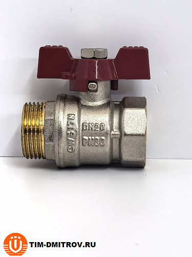 Кран шаровой STANDARD (бабочка красная) никелированный 3/4" г/ш арт.BV204-3N