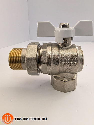 Кран шаровой с американкой угловой усиленный латунный 3/4" г-ш бабочка TIM DE1236N