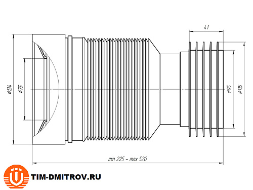 Удлинитель гибкий для унитаза выпуск 110мм (225-520мм) K828