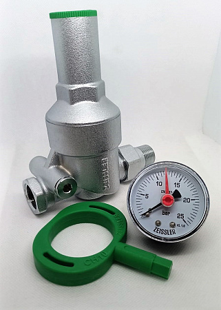 Редуктор давления воды в системе водоснабжения (с манометром), присоединение вр - американки 3/4(ZEISSLER), ZSr.701.0105N