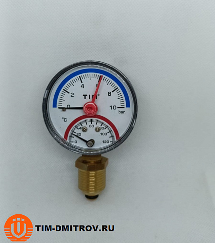 Термоманометр радиальный 63мм на 10 бар &quot;(0℃ - 120℃) Y-63-10