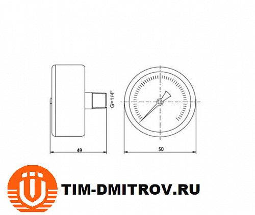 Манометр аксиальный 10 бар, TIM, Y-50T-10