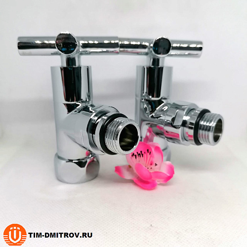 Хромированный кран для полотенцесушителя TIM 3/4&quot; x 1/2&quot; (пара), резьба наруж./внутр.,KV10-LFM032
