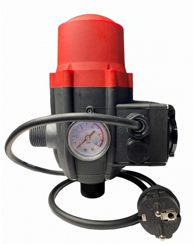 Блок управления насосом (реле давления) с манометром, вилкой и розеткой 1.5-3 bar AQUATIM арт. PS-01A3