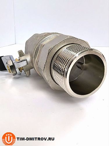 Кран шаровой никелированный ,c американкой, ручка-рычаг TIM, 11/4" Г/Ш, DE1234X