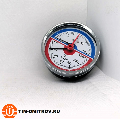 Термоманометр аксиальный, TIM, 16 бар, Y-80T-16