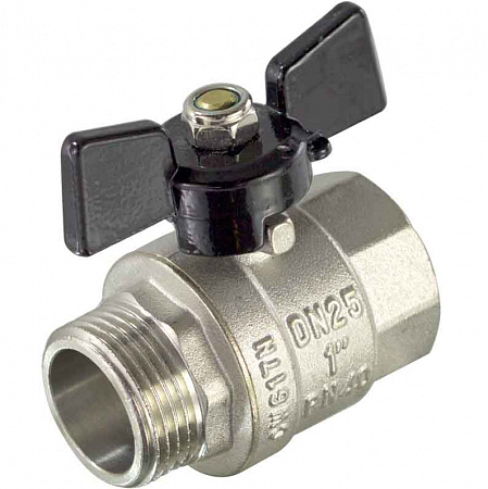 Кран шаровой никелированный TIM, 1&quot; Г/Ш,DE1221X