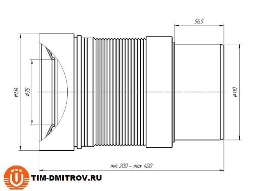 Удлинитель гибкий для унитаза выпуск 110 мм (200-360мм) K821