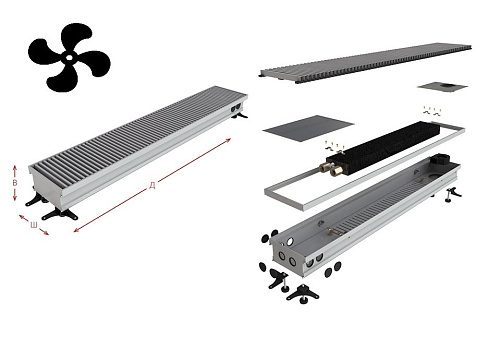 Конвектор внутрипольный Askon (с вентилятором) КВП-В 180/380/2100