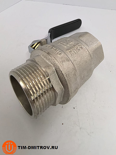 Кран шаровой усильный латунный никелированный 11/4" г-ш рычаг TIM DE1209X