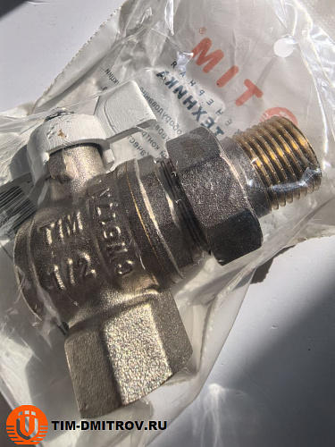 Кран шаровой угловой с американкой (бабочка белая) НИКЕЛЬ 1/2 TIM DE1235N