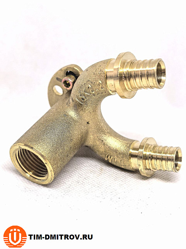 Двойное настенное колено 16*1/2*16 (2.2) (водорозетка проходная), арт.H-ZU1602F