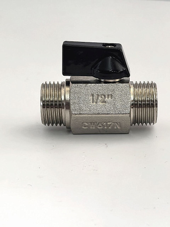 Мини кран для воды, никелированное 1/2" ш/ш (черная ручка) DE22MM-N