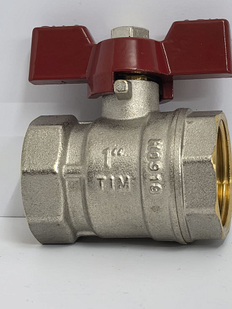Кран шаровой STANDARD (бабочка красная) никелированный 1" г/г арт.BV202-4N