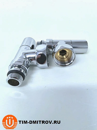 Хромированный кран для полотенцесушителя TIM 1"x 1/2" (пара), резьба внутр./наруж.,KV01-LFM042