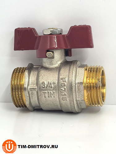 Кран шаровой STANDARD (бабочка красная) никелированный 3/4" ш/ш арт.BV205-3N