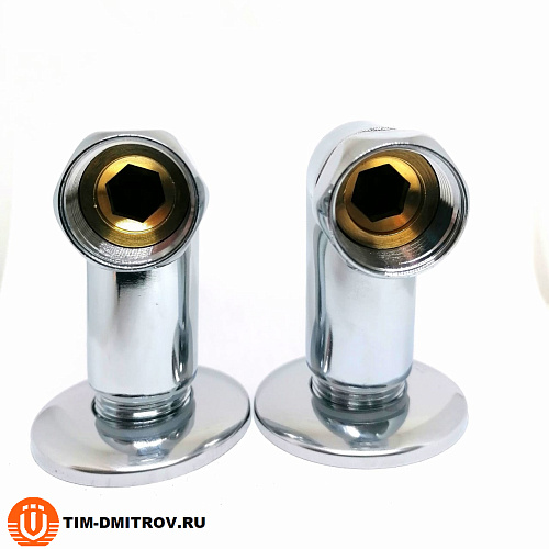 Хромированный латунный уголок для полотенцесушителей TIM 3/4"x3/4",(пара) резьба внутр./наруж.,K3-LFM033