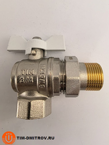 Кран шаровой с американкой угловой усиленный латунный 3/4" г-ш бабочка TIM DE1236N
