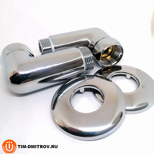 Хромированный латунный уголок для полотенцесушителей TIM 3/4"x3/4",(пара) резьба внутр./наруж.,K3-LFM033