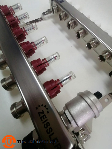 Коллекторная группа из нержавеющей стали 1*3/4 -6 выходов с расходомером ZEISSLER, арт.ZSc.405.0606S