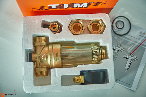 Фильтр механической очистки TIM JH-1002 муфтовый (НР/НР) 1/2&quot;, латунь, с манометром 