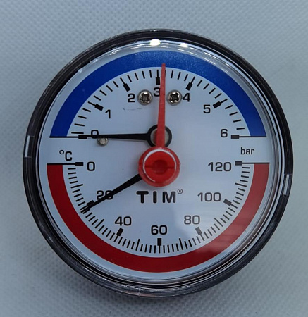 Термоманометр аксиальный 63мм на 6 бар &quot;(0℃ - 120℃) Y-63T-6
