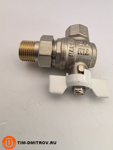 Кран шаровой угловой с американкой (бабочка белая) НИКЕЛЬ 1/2 TIM DE1235N