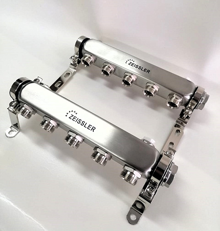 Коллекторный блок из нержавеющей стали без запорных клапанов  1" * 3/4" ЕК-10 выходов, арт.ZSc.407.0610S