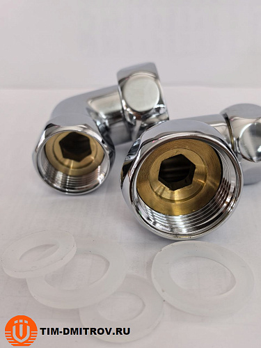 Хромированный латунный уголок для полотенцесушителей TIM 1"x3/4",(пара) резьба внутр./внутр.,K9-LF043