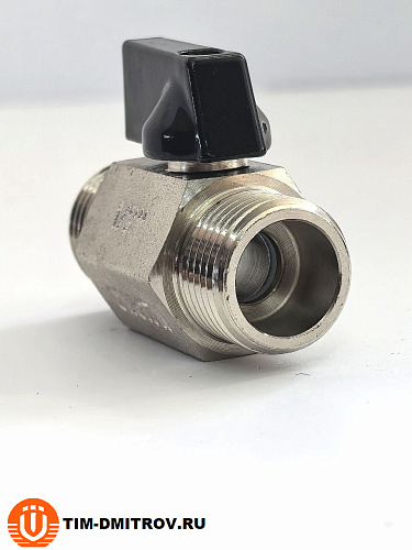 Мини кран для воды, никелированное 1/2" ш/ш (черная ручка) DE22MM-N