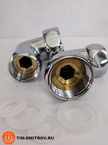 Хромированный латунный уголок для полотенцесушителей TIM 1"x3/4",(пара) резьба внутр./внутр.,K9-LF043