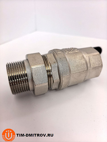 Кран шаровой никелированный ,c американкой, ручка-рычаг TIM, 11/4" Г/Ш, DE1234X