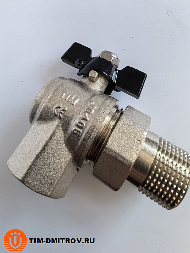 Кран американка угловой никелированный TIM, 3/4" Г/Ш,DE1236X