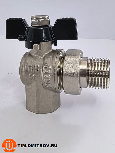 Кран угловой с американкой г/ш бабочка "STRONG" (никелированный) 1/2" TIM арт.DE1235X