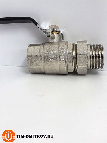 Кран шаровой никелированный ,c американкой, ручка-рычаг TIM, 11/4" Г/Ш, DE1234X