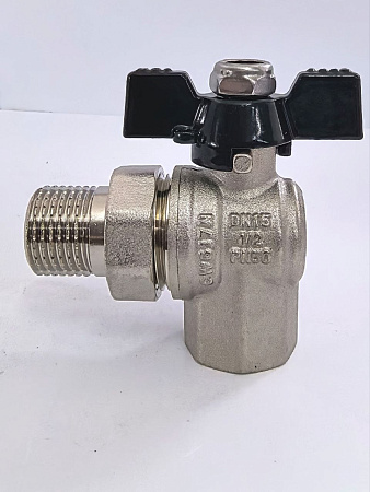 Кран угловой с американкой г/ш бабочка "STRONG" (никелированный) 1/2" TIM арт.DE1235X