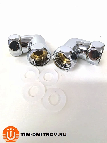 Хромированный латунный уголок для полотенцесушителей TIM 3/4"x3/4",(пара) резьба внутр./внутр.,K9-LF033