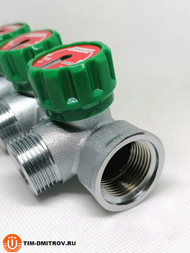 Коллектор с вентилями по 90 гр. под евроконус 3/4"*3/4" 3 выхода, арт.ZSc.401.0503NE