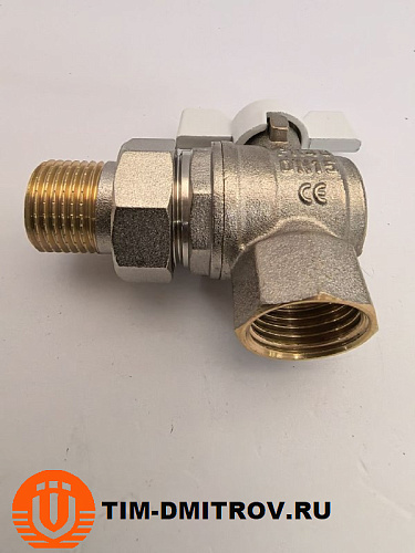 Кран шаровой угловой с американкой (бабочка белая) НИКЕЛЬ 1/2 TIM DE1235N