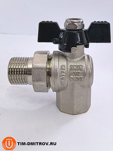 Кран угловой с американкой г/ш бабочка "STRONG" (никелированный) 1/2" TIM арт.DE1235X