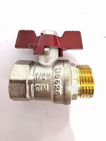 Кран шаровой STANDARD (бабочка красная) никелированный 1/2" г/ш арт.BV204-2N