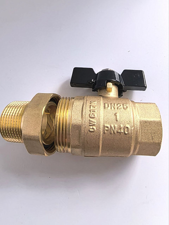 Кран шаровой с американкой TIM, 1", Г/Ш, бабочка, полный проход,DE1233