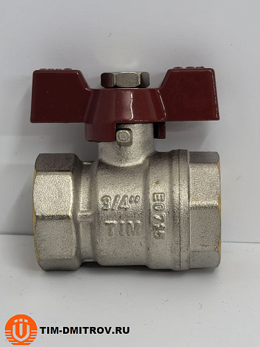 Кран шаровой STANDARD (бабочка красная) никелированный 3/4" г/г арт.BV202-3N