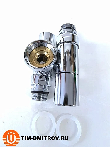 Хромированный кран для полотенцесушителя TIM 1"x 1/2" (пара), резьба внутр./наруж.,KV01-LFM042